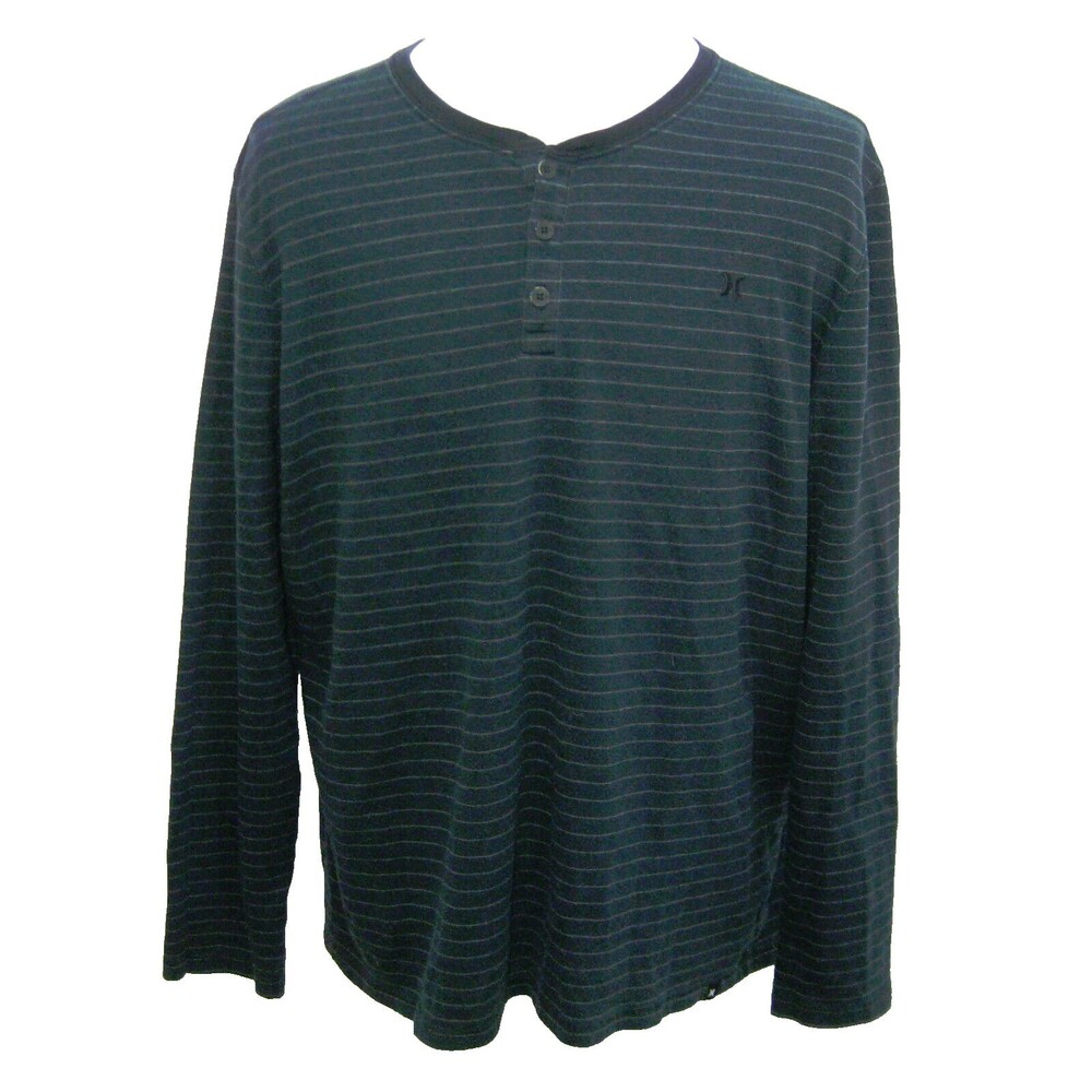 HURLEY Men's (Size XL) Blue Striped NIKE Dri-Fit Long Sleeve Henley T-Shirt Top